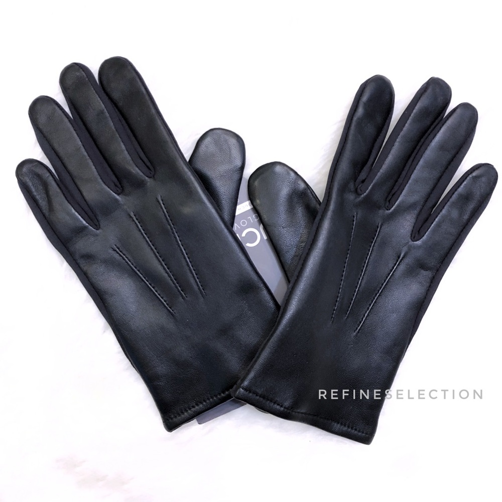 Fownes Lambskin Black Leather Fleece Lined Gloves